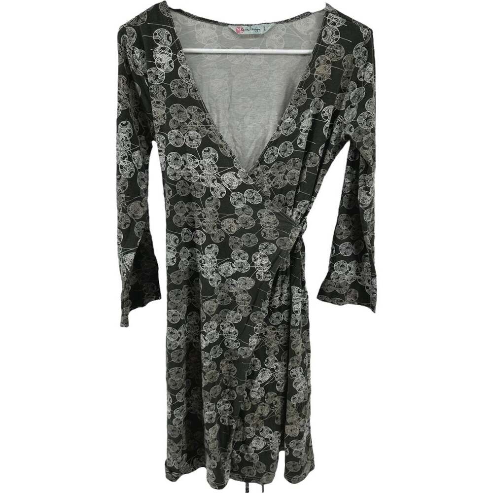 Carve Designs Wrap Dress Mini V Neck Geometric Abstract Tie Waist Green Small